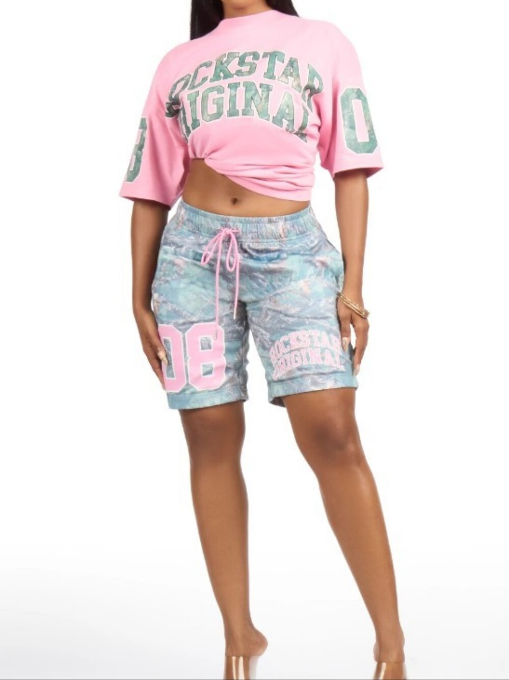 ROCKSTAR ORIGINAL Women's Pink And Tree Camo Short Set Size XL